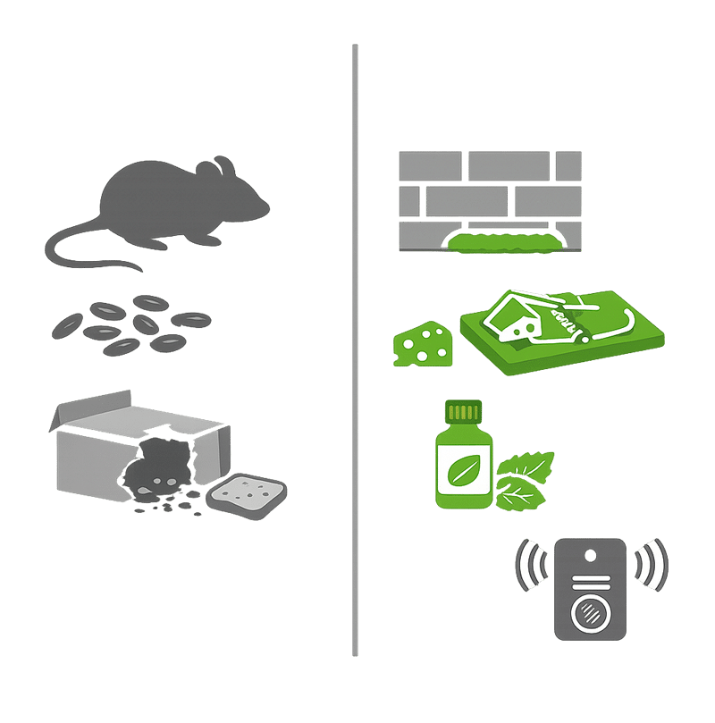Mice prevention vs infestation comparison clean vs cluttered home infographic